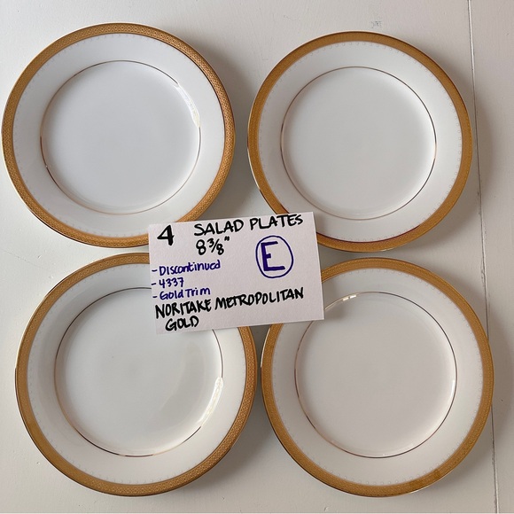 4 Noritake Salad Plates METROPOLITAN GOLD Encrusted Band Trim Contemporary China - Picture 4 of 13